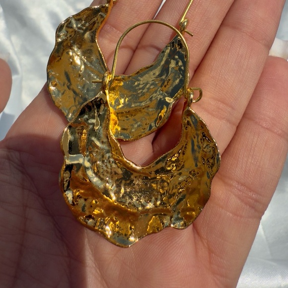 Zara Gold Crescent Hoop Earrings - Picture 9 of 11